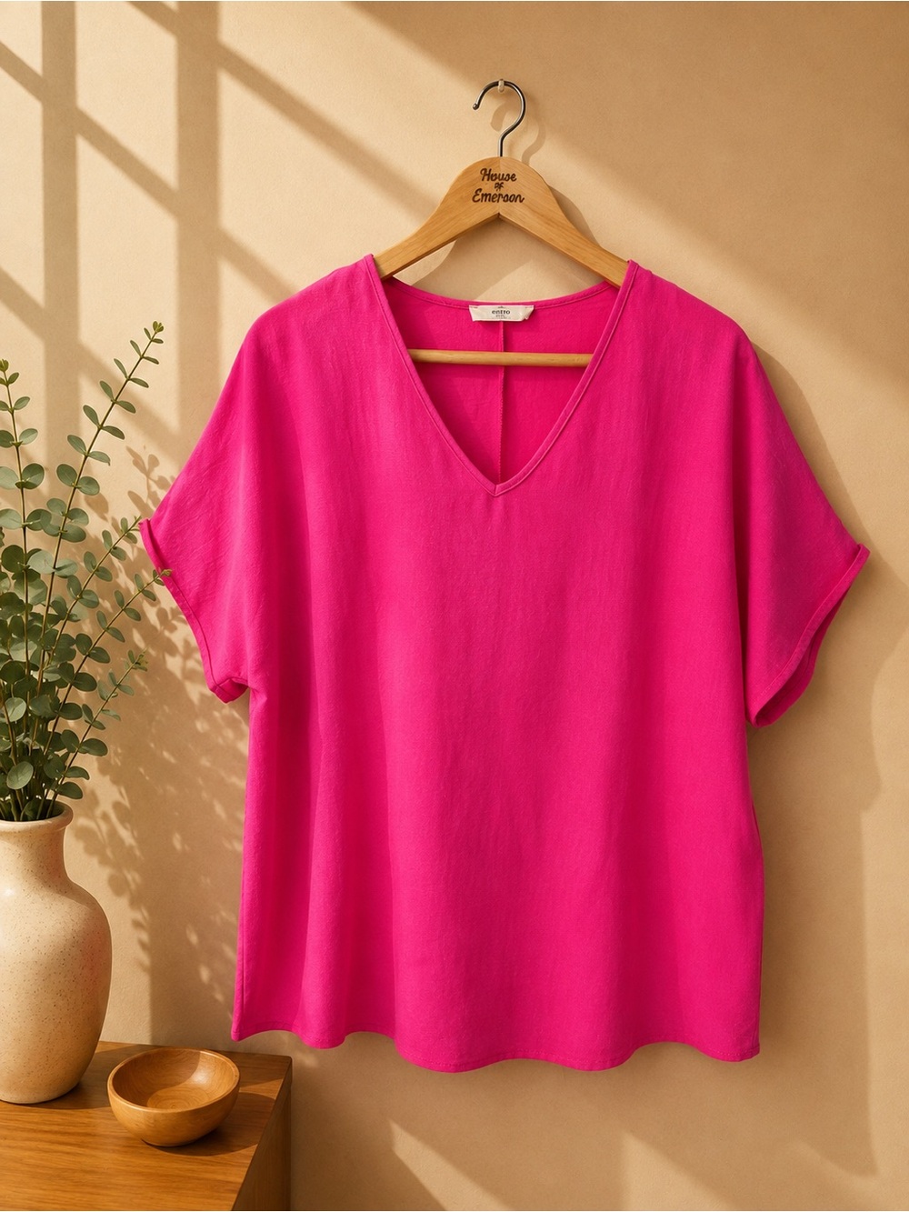 Entro Hot Pink Oversized V-Neck Top Size S